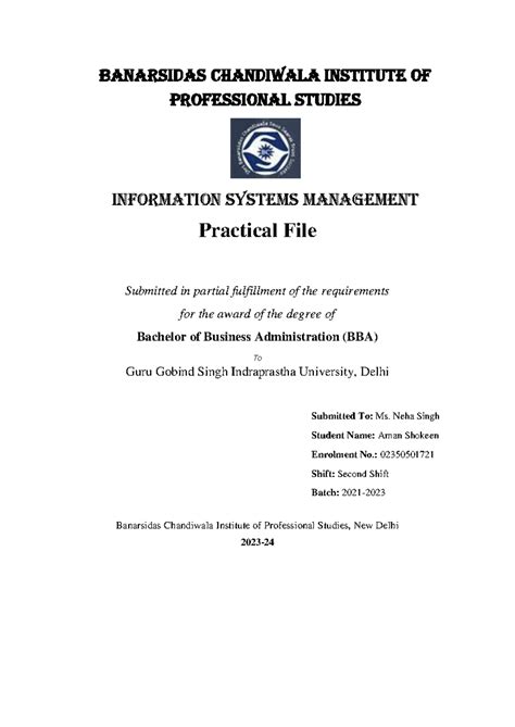 Aman ISM FILE - BANARSIDAS CHANDIWALA INSTITUTE OF PROFESSIONAL STUDIES ...