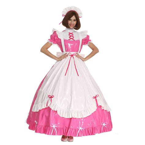 Buy GOceBabyWomen Sissy Maid Gothic Bow Pink PVC Lockable Dress ...