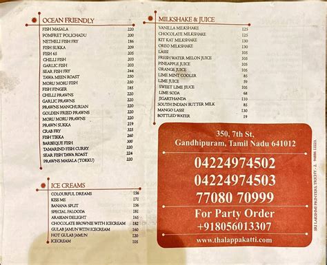 Menu at Dindigul Thalappakatti Restaurant - Gandhipuram, Coimbatore, 7th