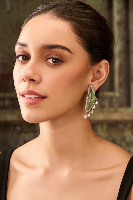 Buy Green Stone Polki Embellished Earrings by Paisley Pop Online at Aza ...