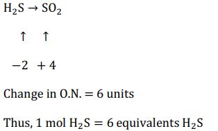 How many equivalents are there per mol of H 2 S in its oxidation to SO 2