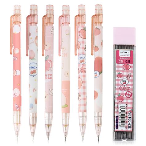 Zngou 6Pcs Cute Mechanical Pencil Set 0.5mm HB Automatic Pencil Pink ...