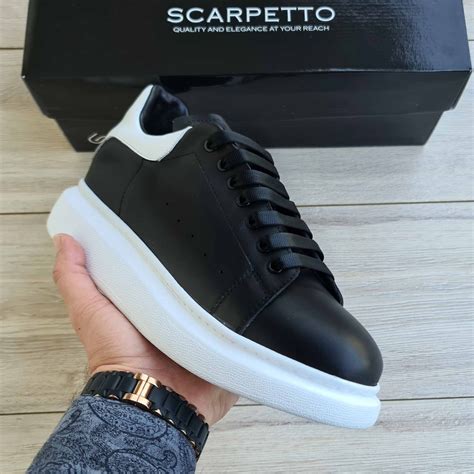 Matte Black/White Genuine Leather Sneakers | Platform High Sole ...