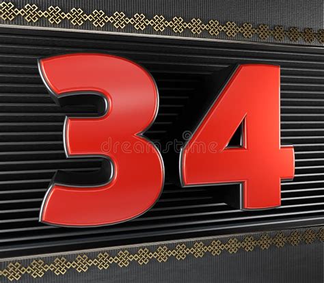 Red numbers 34 isolated on white background illustration 3D rendering ...