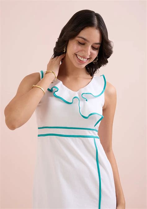 Shop White Ruffle Neck Dress Online | IshqMe