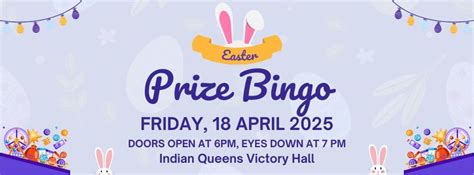 Easter Prize Bingo, Indian Queens Victory Hall, St Columb, 18 April ...