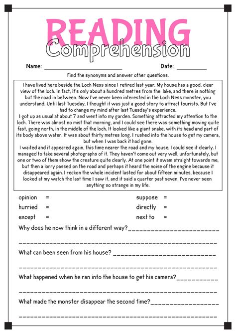 Advanced Reading Comprehension Worksheets 的图像结果