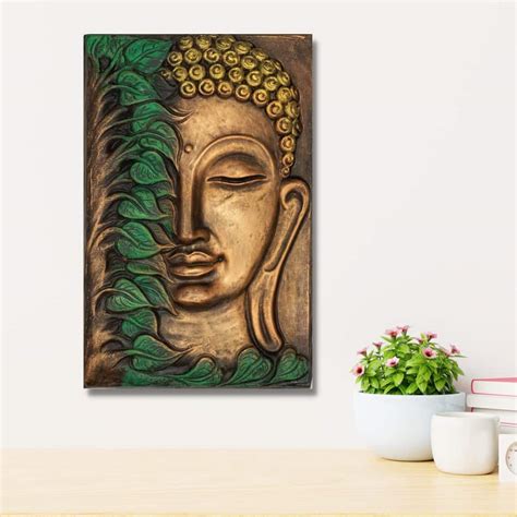 Buy Buddha with Green Leaves 19x12 inches Relief Mural Wall Art Online ...