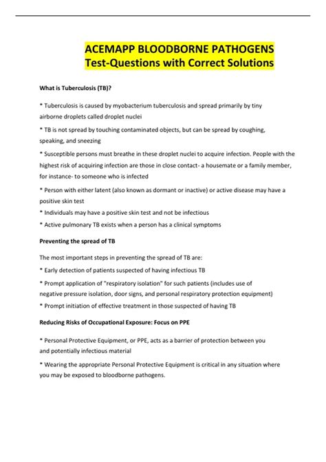 ACEMAPP BLOODBORNE PATHOGENS Test-Questions with Correct Solutions ...
