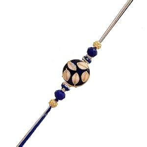 VOYLLA Ethnic Embellished Blue Thread Rakhi with Roli Chawal Pack ...