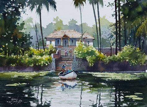 village scene painting ,village scenery painting ,village watercolor ...