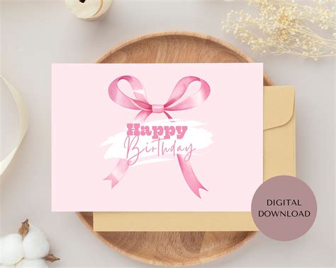 Happy Birthday Bow Printable Card, Digital Download PDF, Instant ...