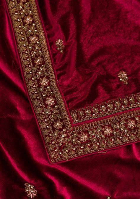 Buy Maroon Zariwork Velvet Dupatta - Koskii