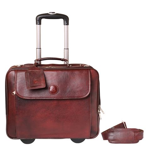 RLE Genuine Leather 2 Wheel Cabin Luggage Trolley Bag with Laptop ...