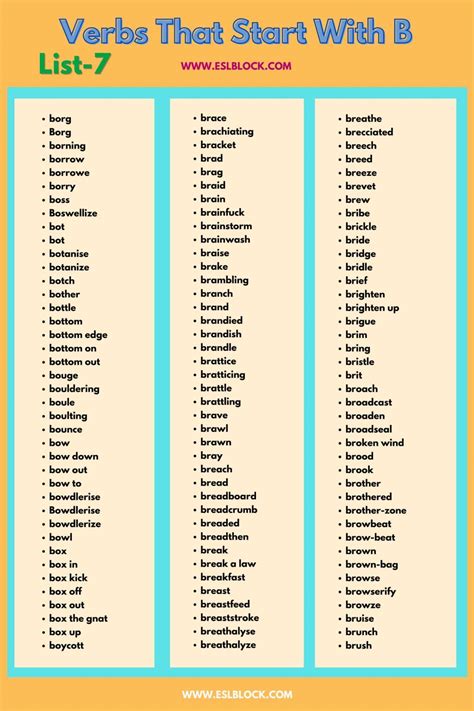 Verbs That Start With B - English as a Second Language