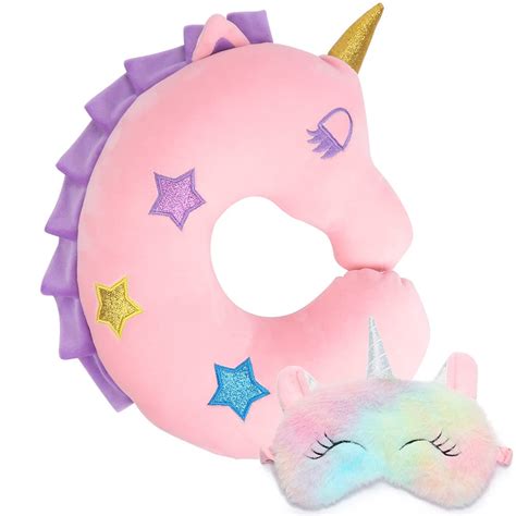 Kids Neck Pillow for Traveling,Unicorn Kids Travel Neck Pillow with Eye ...