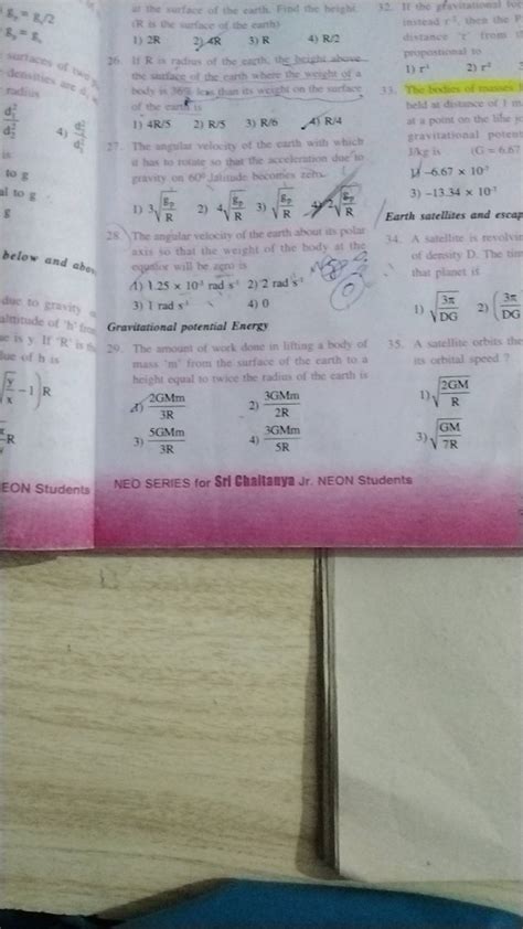 Earth satellites and escap 28. The angular velocity of the earth ahout it..