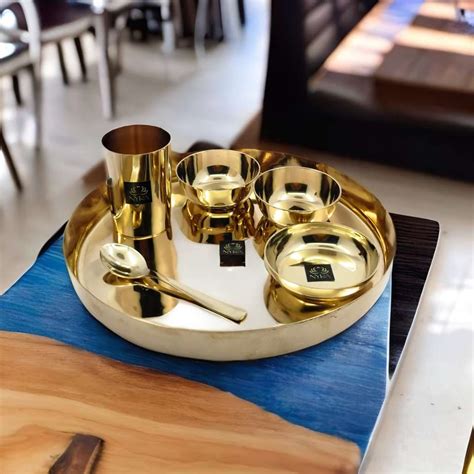 Nyra Bronze Kansa/Phool Thali 6 Pcs Set -1 Thali, 2 Bowls, 1 Pudding ...