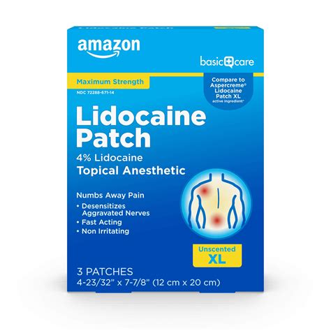 Buy Amazon Basic Care Lidocaine Patch, 4 Percent Topical Anesthetic, 12 ...