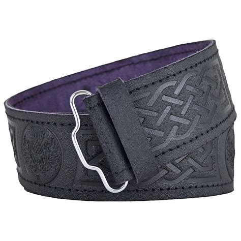Men Leather Scottish Highland Kilt Belt With Thistle Embossed Design ...