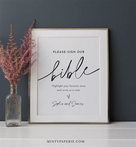 Bible Guest Book Sign, Printable Minimalist Wedding Bible, Bible Verse ...