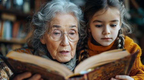 Caucasian elderly senior paternal grandmother and granddaughter is ...