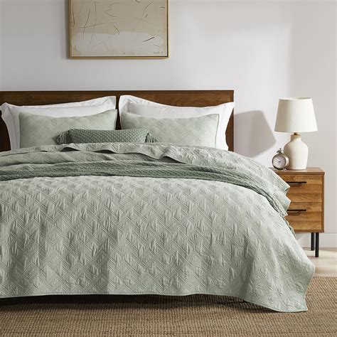WDCOZY Sage Green 100% Cotton Quilt Bedding Sets King Size with 2 ...