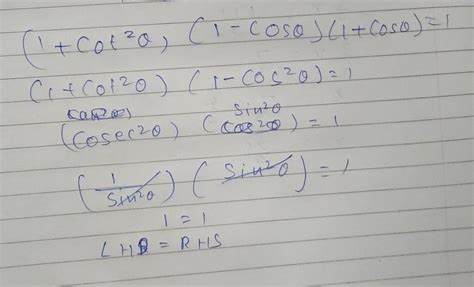 Prove that (1+cot square tita)(l-costita)(1+costita)=1 - Brainly.in