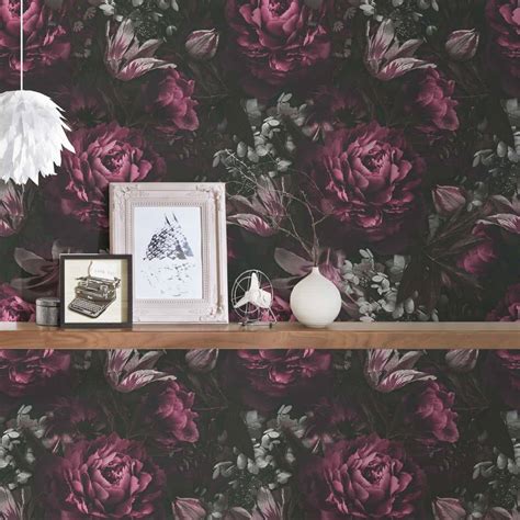 A.S. Creation floral wallpaper in purple and black floral wallpaper ...