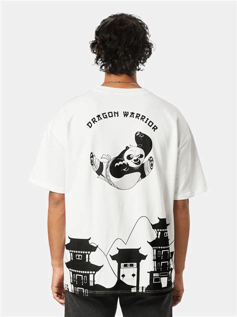 The Souled Store Men White & Black Kung Fu Panda Printed Oversized T ...