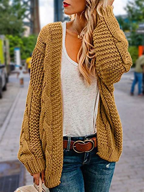 Women s vintage oversized cardigans long sleeve chunky cable knit open ...