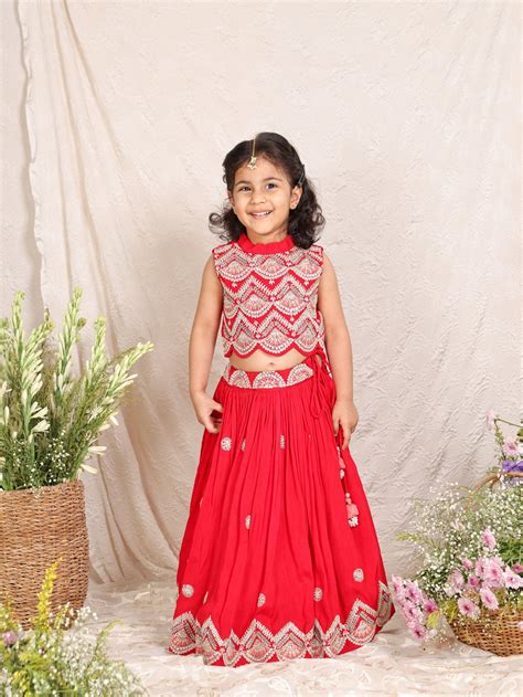 Beautiful Thread and Zari Embroidered Red Ghaghra and Blouse