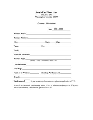 Fillable Online Company information form - SouthEastPlaza Fax Email ...