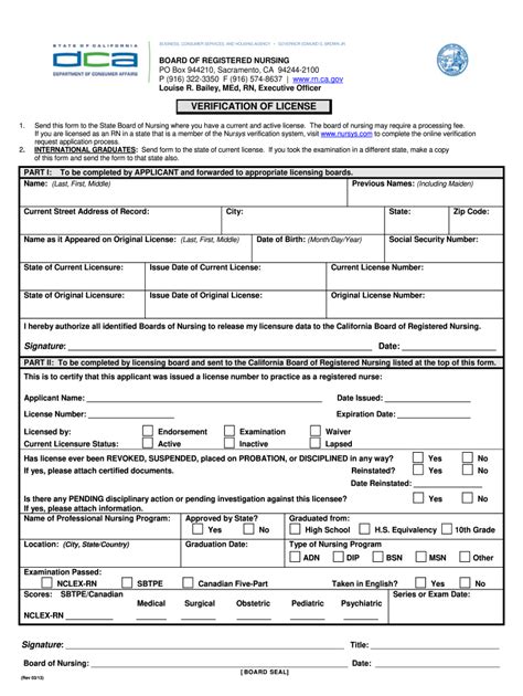 CA Board of Registered Nursing Verification of License Form - Fill ...