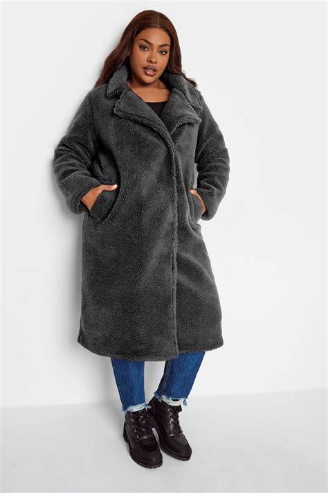YOURS Plus Size Black Teddy Maxi Coat | Yours Clothing