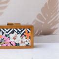 Artklim White Floral Wooden Printed Clutch