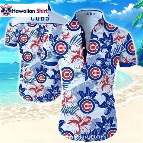 White Tropical Floral Cubs Hawaiian Shirt With Bold Logos - MLB ...