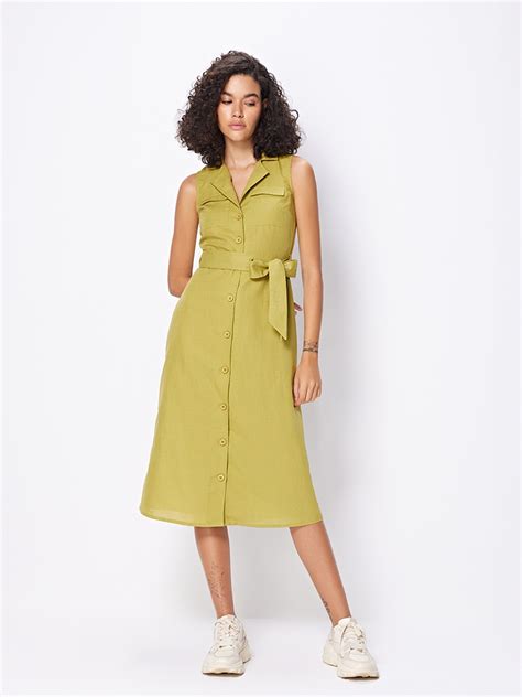 Olive Shirt Midi Dress