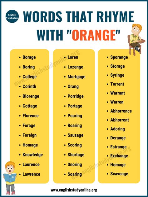 A Comprehensive List of 100 Words That Rhyme with Orange - English ...