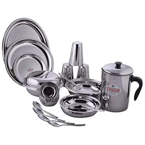 Vinod Steel Stainless Steel Dinner Set (Silver) -37 Pieces : Amazon.in ...