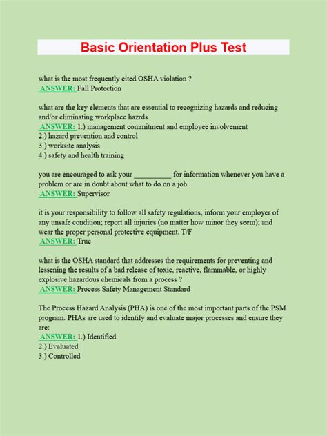 Image result for Basic Orientation Plus Test Questions