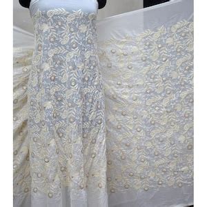 Buy Dyeable Embroidered Fabric by the Yard Indian Sequin Saree White ...