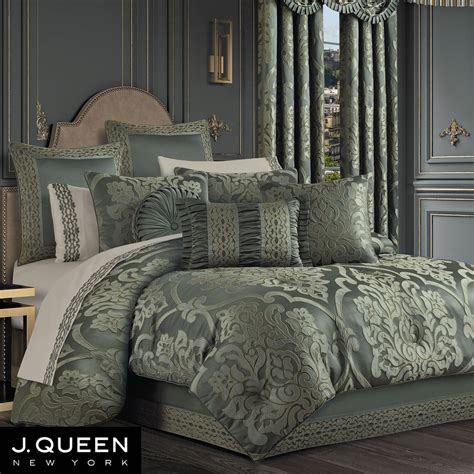 Santino Dark Green Damask Comforter Bedding by J Queen New York