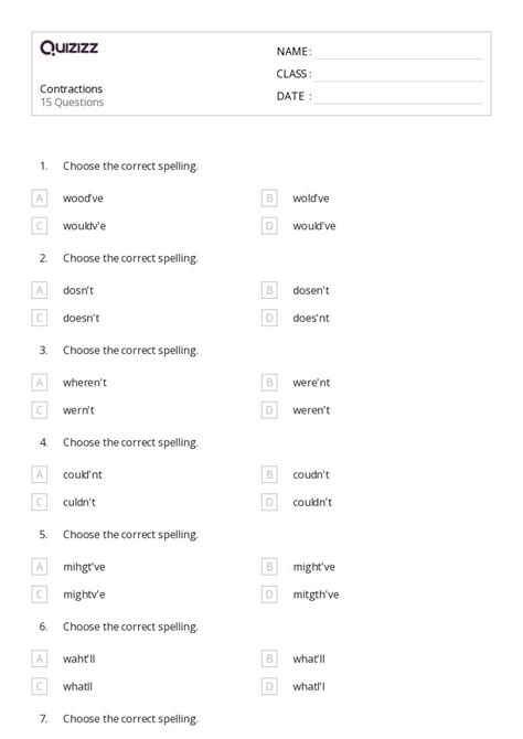 50+ Contractions worksheets on Quizizz | Free & Printable