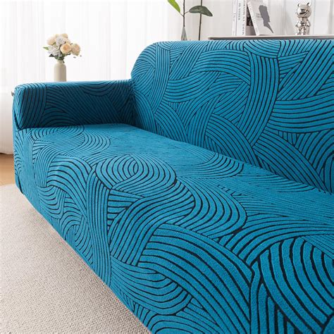 Buy Teal Green WaveLine Jacquard Sofa Cover – HOKIPO | Har Ghar ka Humsafar