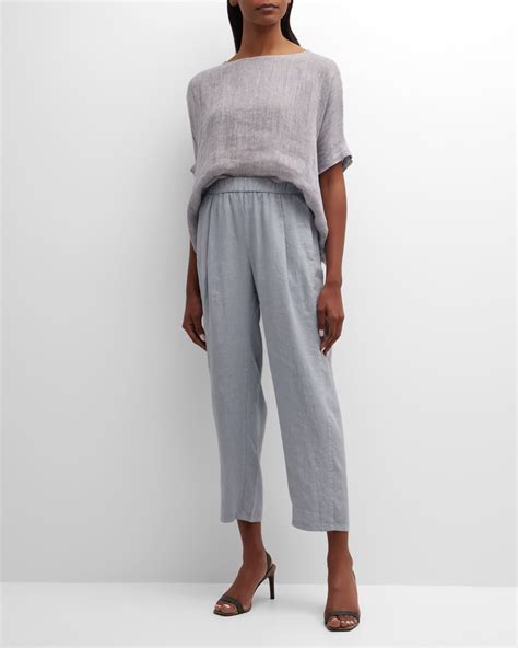 Eileen Fisher Petite Pleated Garment-Dyed Linen Pants | Neiman Marcus