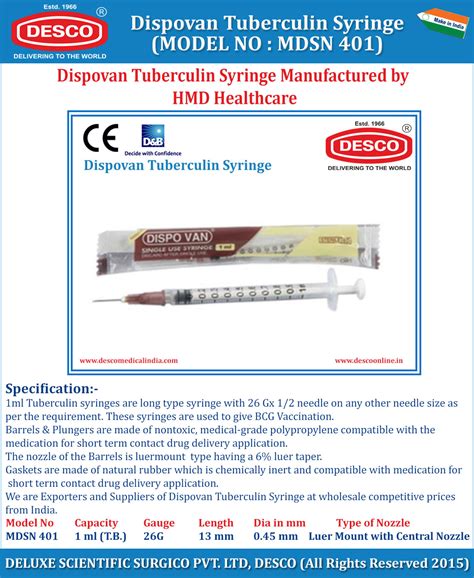 Dispovan Tuberculin Syringe | Manufacturer, Exporter & Supplier | DESCO