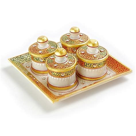 Buy Aapno Rajasthan Marvel in Marble Tray with Containers (15.24 cm x ...