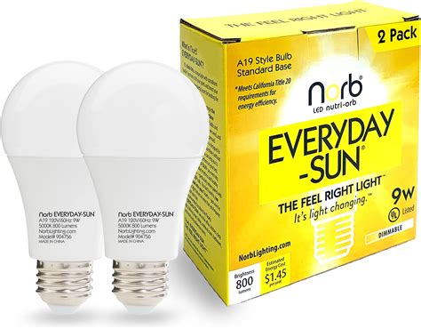 Full Spectrum Light Bulb, 6000K Natural Sunlight Bulbs, 9W 60W ...