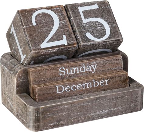 EruiYin Wooden Block Calendar for Desk, Daily Desktop Perpetual Desk ...